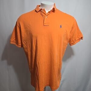 VTG Polo Ralph Lauren Polo Shirt Mens Size Large Orange Blue Pony0